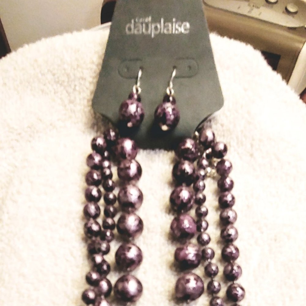 NWT Purple 3 Strand Necklace with Earrings